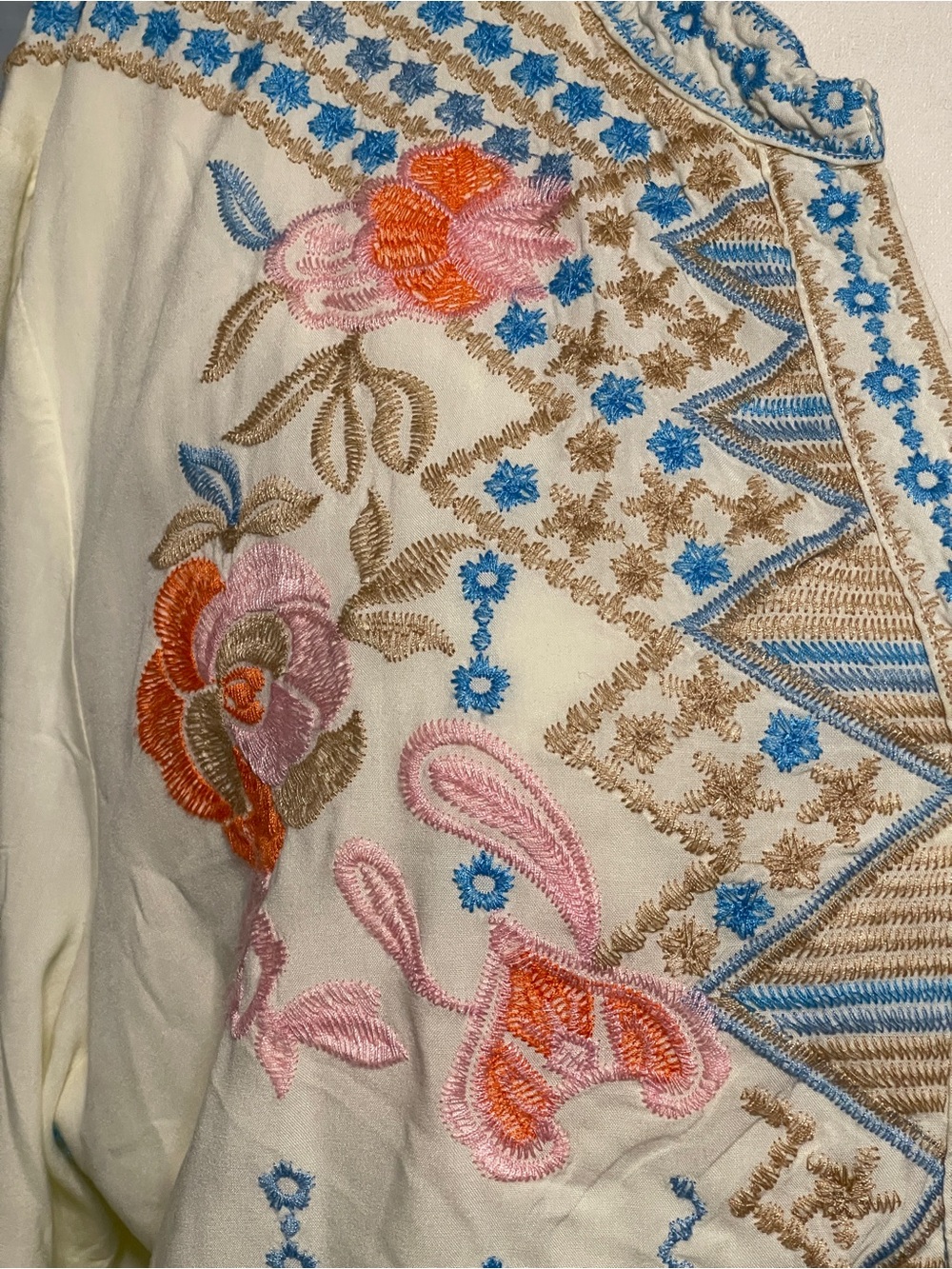 Laura Klein Boho Embroidered Tunic Top Cream Floral Southwest Peasant Blouse XL - Picture 4 of 11